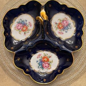 Vintage Couleuvre Cobalt and Gold Serving Dish